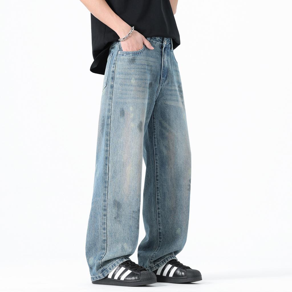 Men's ink-splashing wide-leg jeans summer thin new trendy brand old loose straight jeans