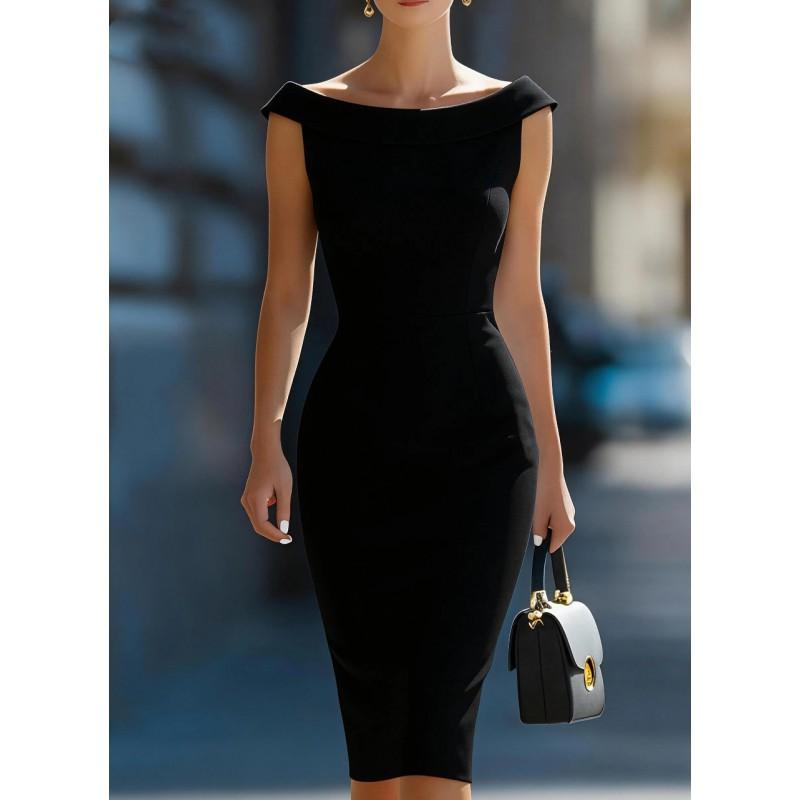 2026 Elegant Sleeveless Wrap-Fit Midi Dress With Off-Shoulder Neckline Women