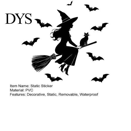 Festive Atmosphere Wall Stickers Halloween Witch Black Cat Static Window Stickers, Waterproof PVC Silhouette Decals, Indoor And Outdoor Ornament