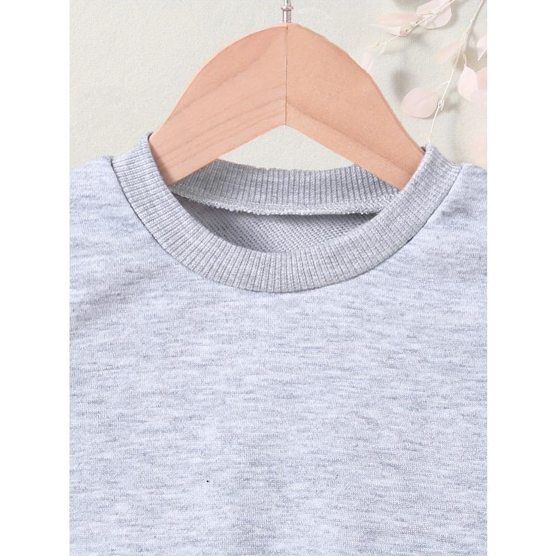 Cartoon Space Print Crew Neck Sweatshirt - Fabric Casual Active Pullover for Children - Regular Fit Applique Alphabet Pattern