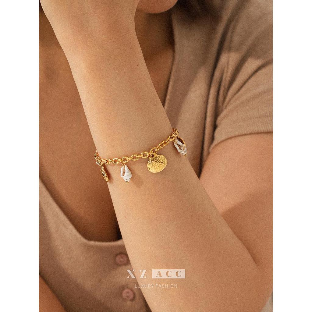 18k Gold Seashell Conch Pendant Bracelet: Ocean-Inspired Non-Fading Stainless Steel Jewelry for Women
