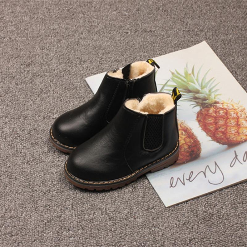 Children's Snow Boots Autumn and Winter Boys' British Style Non-slip Wear-resistant Warm Solid Color Cotton Boots Girls' Short Boots