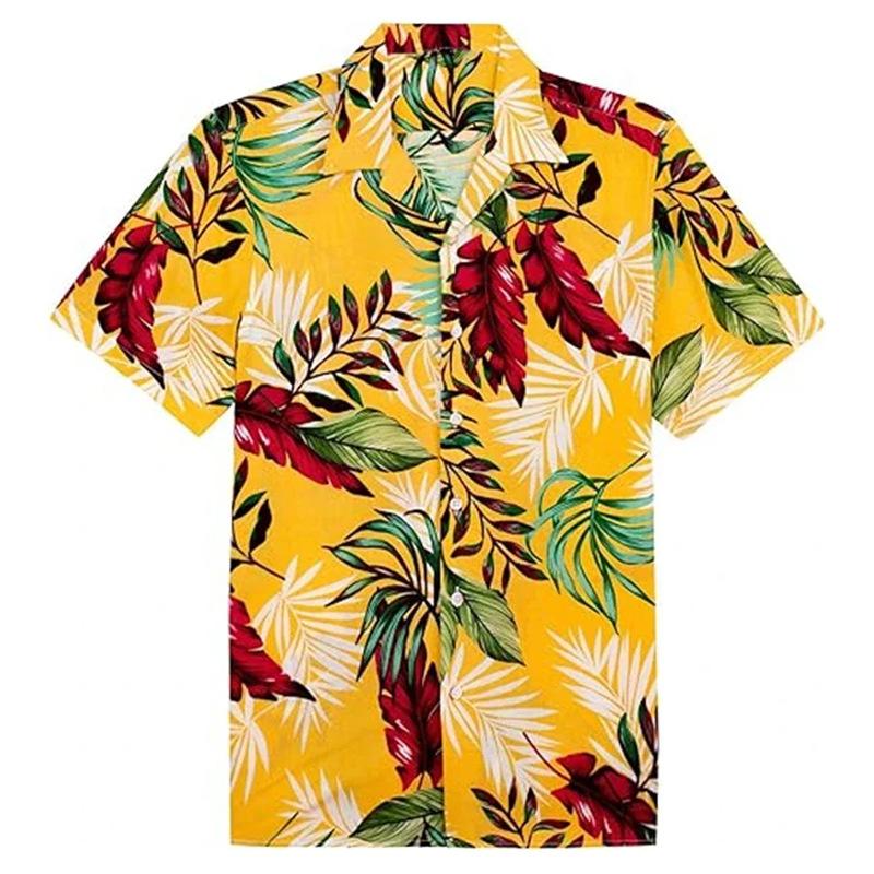 Hawaiian Tropical Leaf Print Short-Sleeve Shirt, Ideal for Summer Casual Outfits