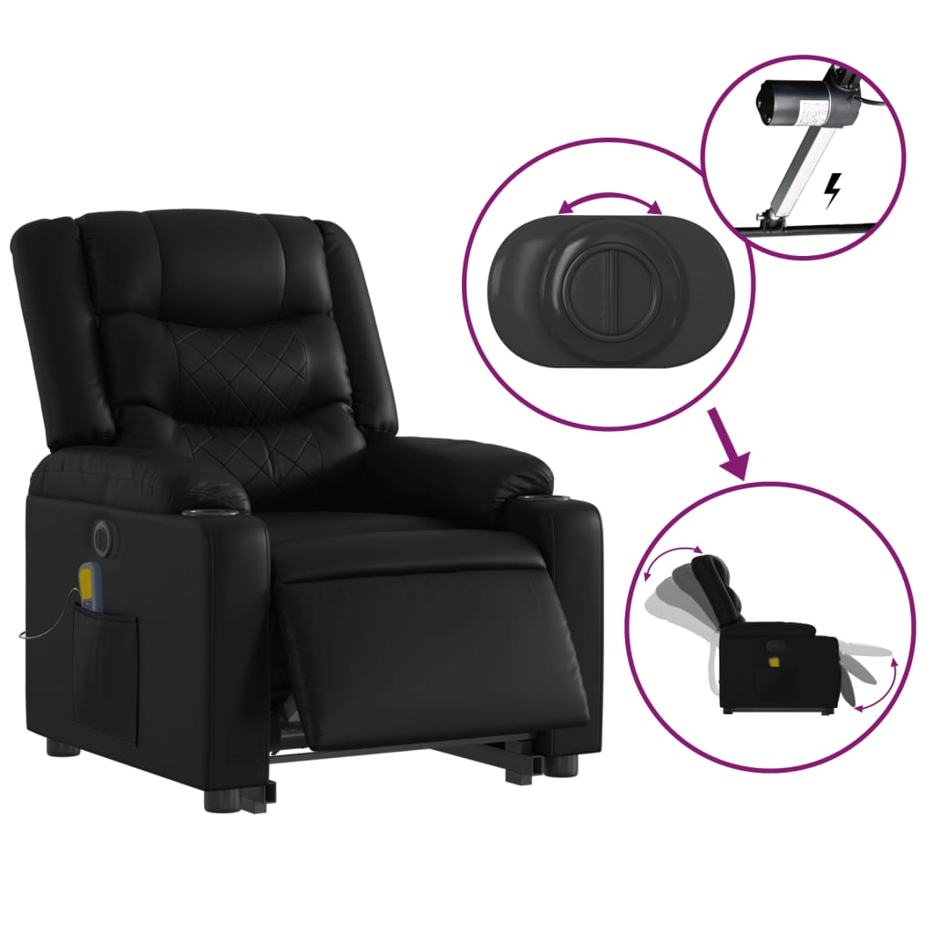 Vidaxl Reclining Lift Chair with Massage, Electric, Black