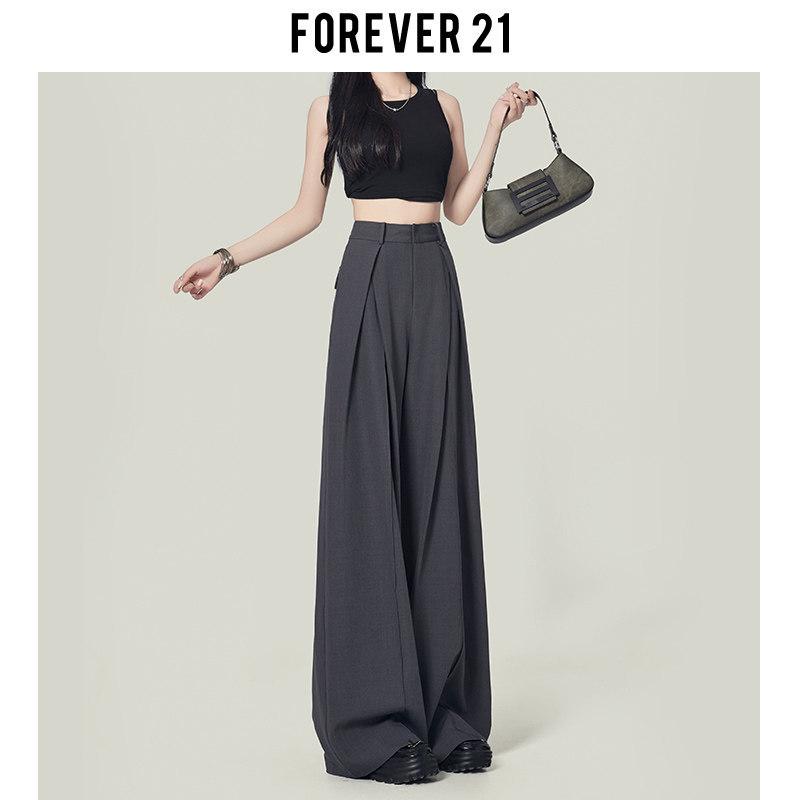 

Forever 21 Women s Grey Pleated Wide-Leg Floor-Length Pants - Slimming Summer Petite Style Grey Long Pants