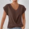 Women's Solid Color V-neck T-shirt Elegant Short-sleeved Blouse Spring and Summer Casual Women's Clothing