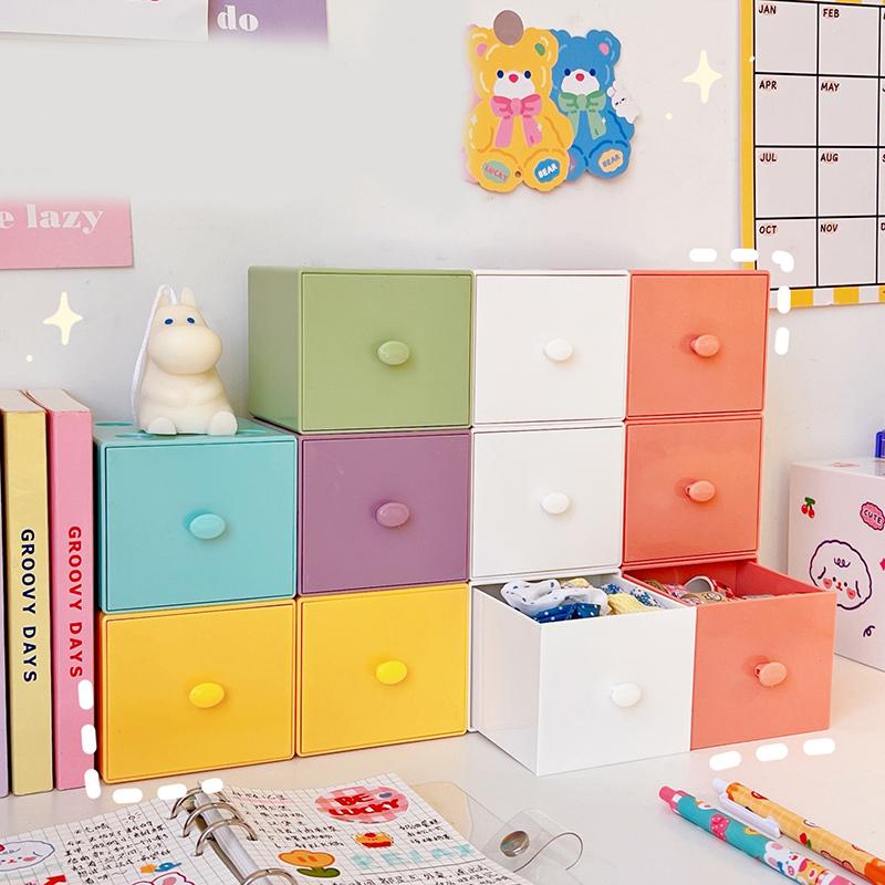 Cutie de Depozitare Pătrată Macaron pentru Birou Cutie de Depozitare Combinație Bloc de Construcție Cutie de Depozitare Cosmetice Bijuterii