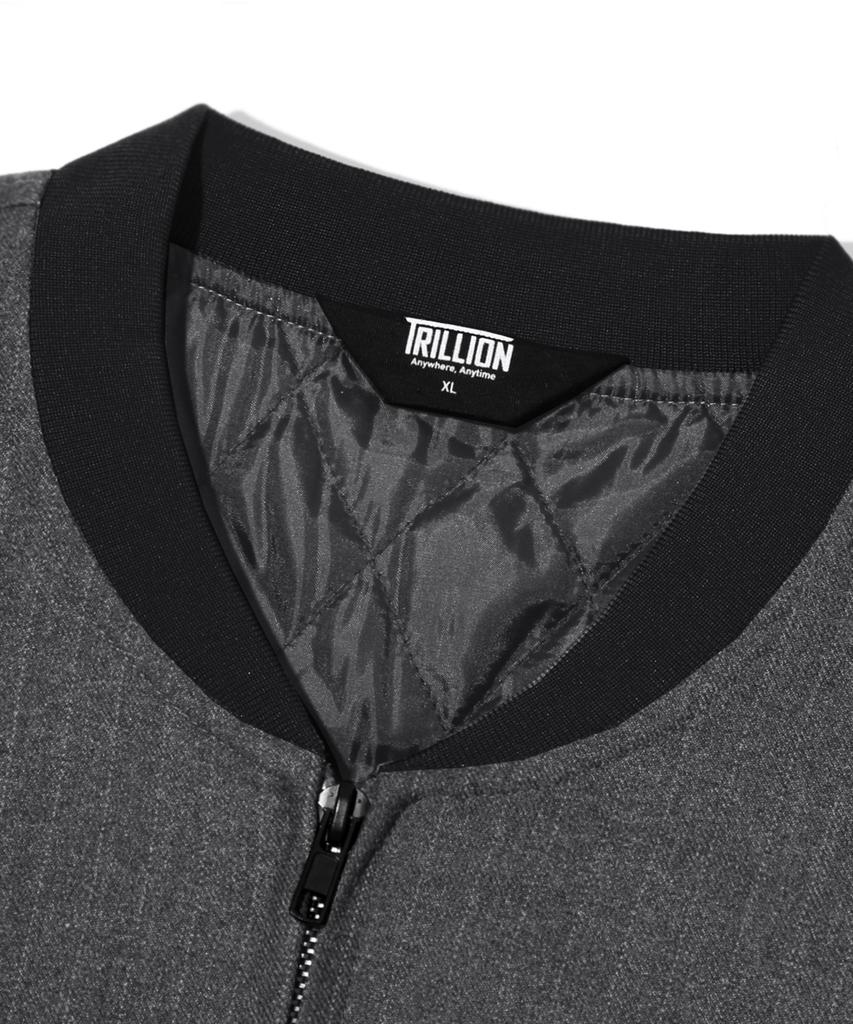Trillion Pin Stripe Officer Crop Bomber Jacket_Gray