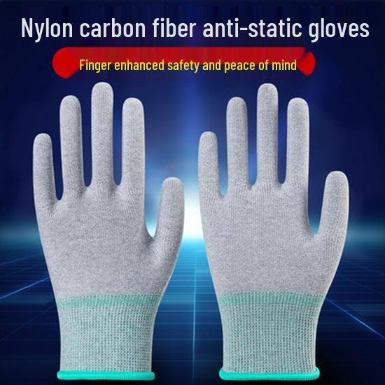 Anti-Static White Carbon Fiber Nylon PU Coated Gloves - Dust-Free, Wear-Resistant, Protective & Labor-Safe