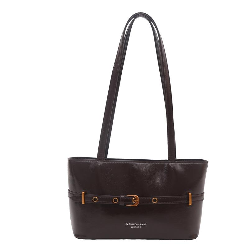 

Niche versatile shoulder bag new retro messenger bag large capacity advanced commuting темно-коричневого кольору