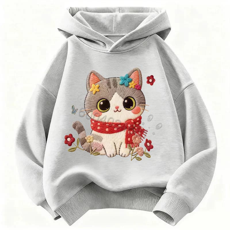 Latest Cartoon Cat Children's Casual Long-Sleeved Hooded Shirt - Warm and Comfortable Coat for Autumn and Winter