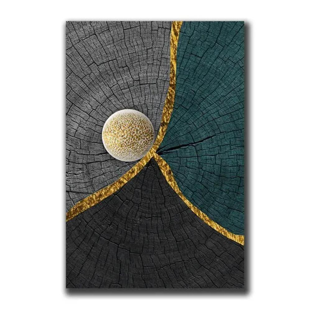Luxury Vintage Wall Art Abstract Gold Black Green Marble Canvas Painting with Wood Texture Home Decor Posters Prints