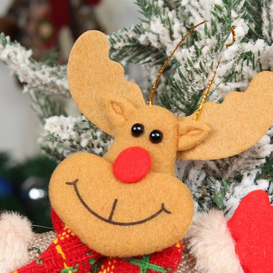 Small Christmas Doll Ornaments Fabric Snowman Santa Claus Bear Reindeer Xmas Tree Ornaments Rustic Doll Hanging Decor for Holiday Party Supplies