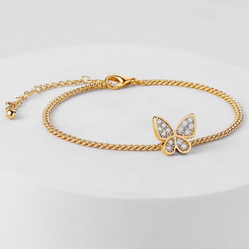 Gold Color Butterfly Zircon Charm Bracelet for Women Copper Vintage Elegant Jewelry