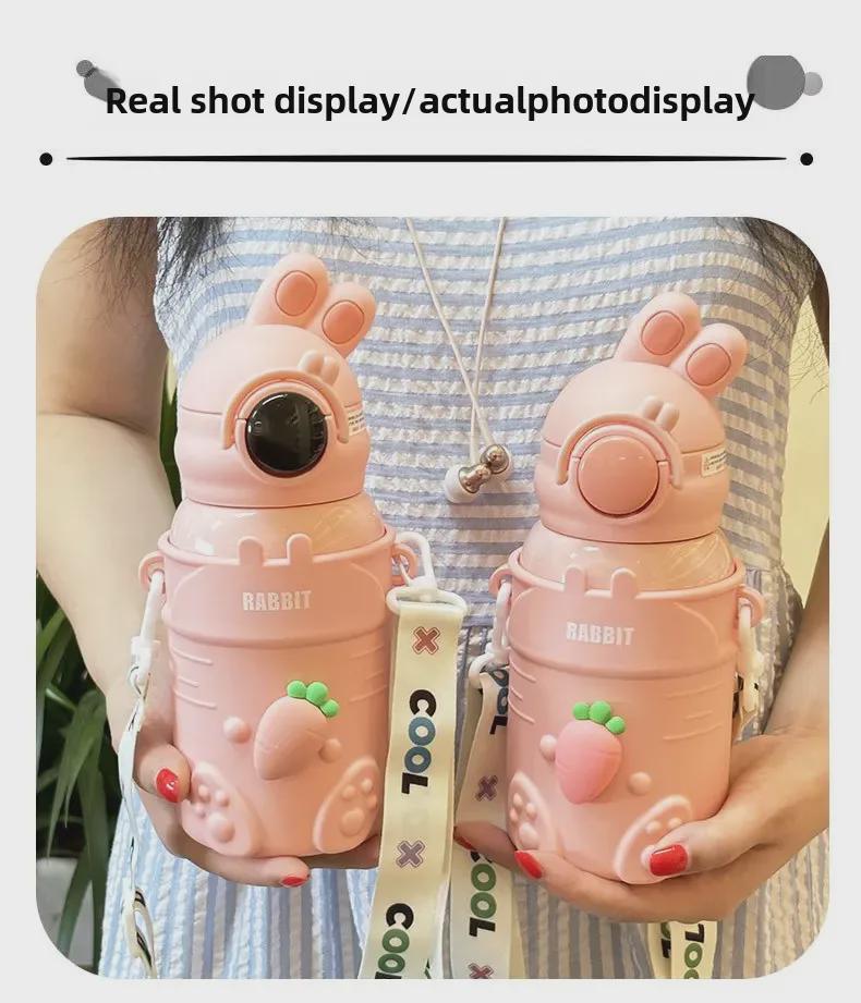 316 Stainless Steel Cartoon Thermos Cup with Straw & Temperature Display for Kids