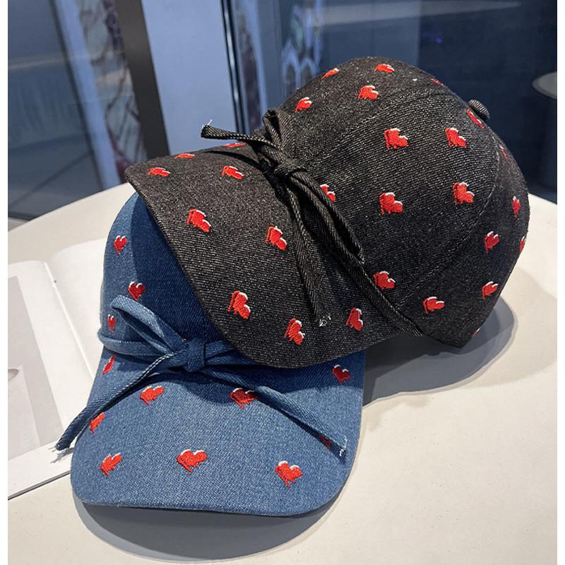 Denim Cap With Heart And Bow Design Sun Blocking For Spring And Autumn Wear