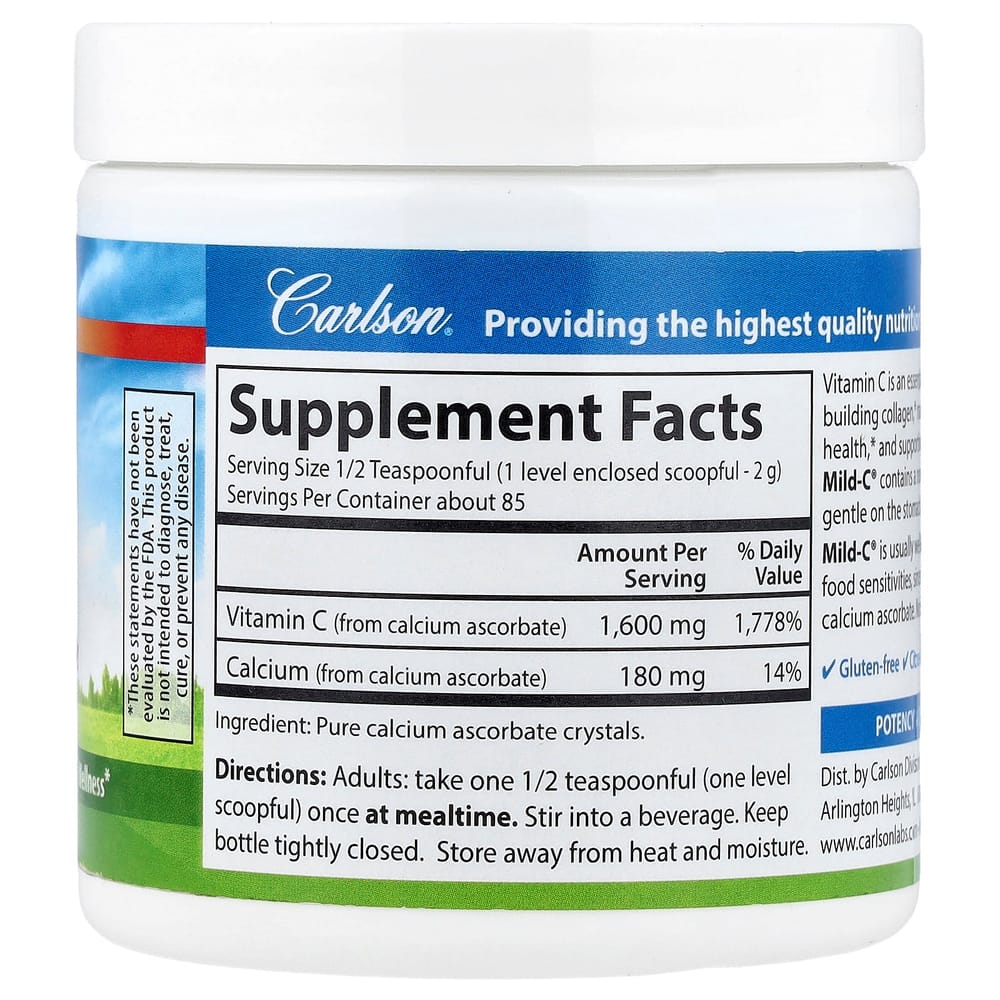 Carlson Labs Mild-C Vitamin C Powder 1600mg 170g (6oz)