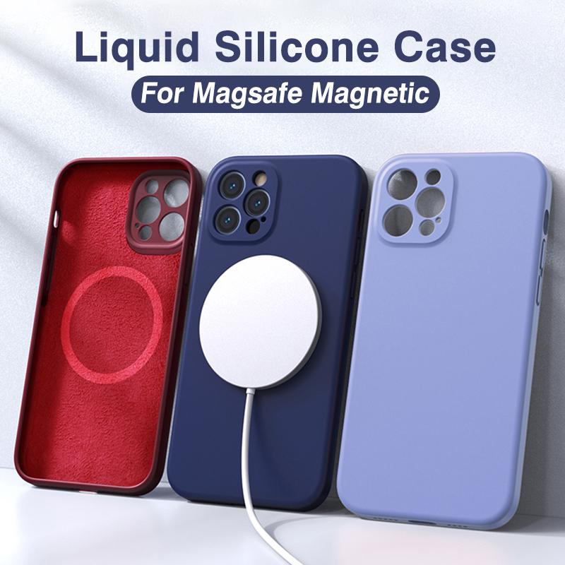 Coque magnétique originale Magsafe pour iPhone 15, 14, 13, 12, 11 Pro Max, 8 Plus, en silicone liquide, compatible avec les modèles XR, X, XS, avec chargement sans fil