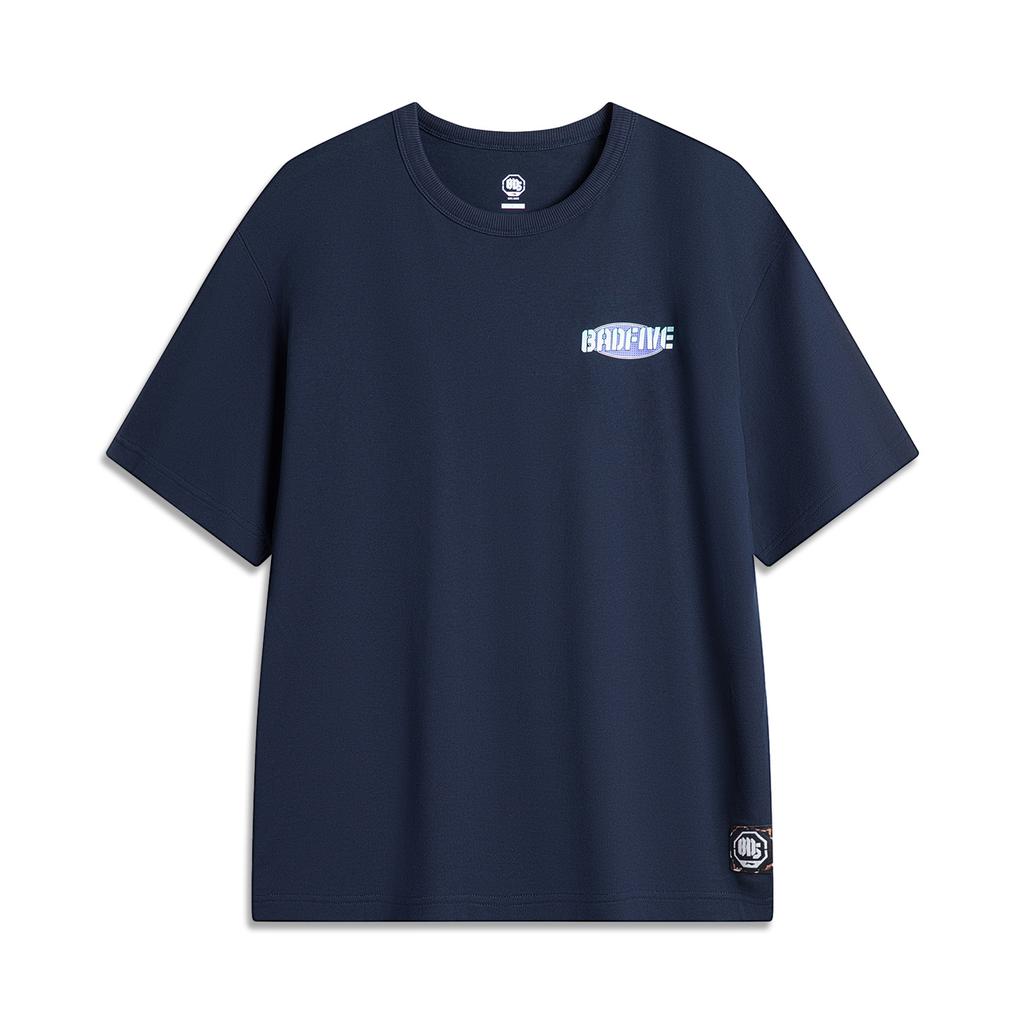 Li-Ning Badfive Basketball Series Letter Print Loose Round Neck T-Shirt Men Tops Navy-Blue AHSU149-6