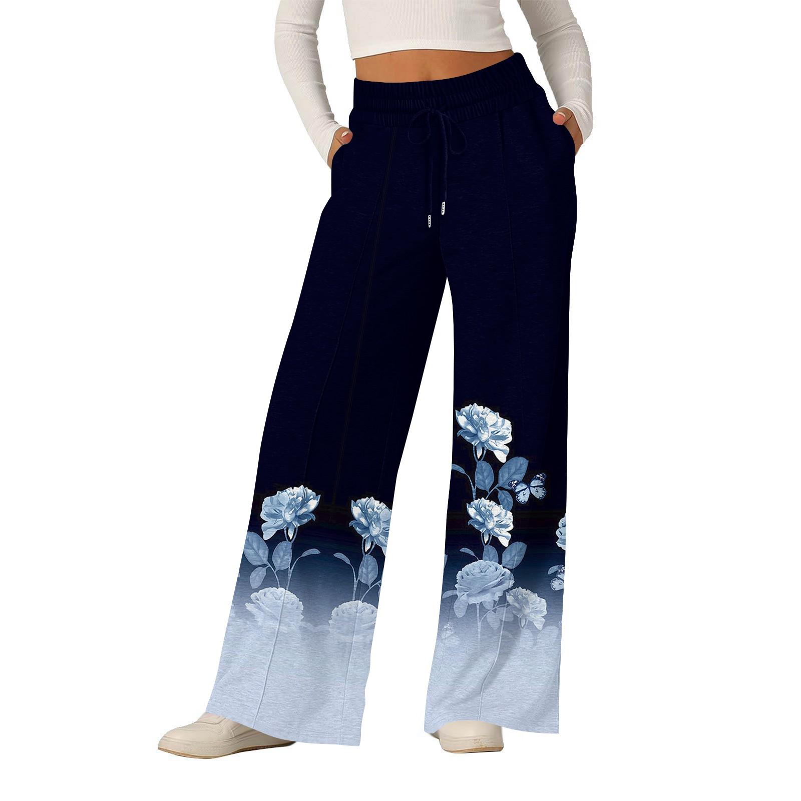 

Women s Fashionable Loose Casual Wide Leg Pants Floral Prints XXL