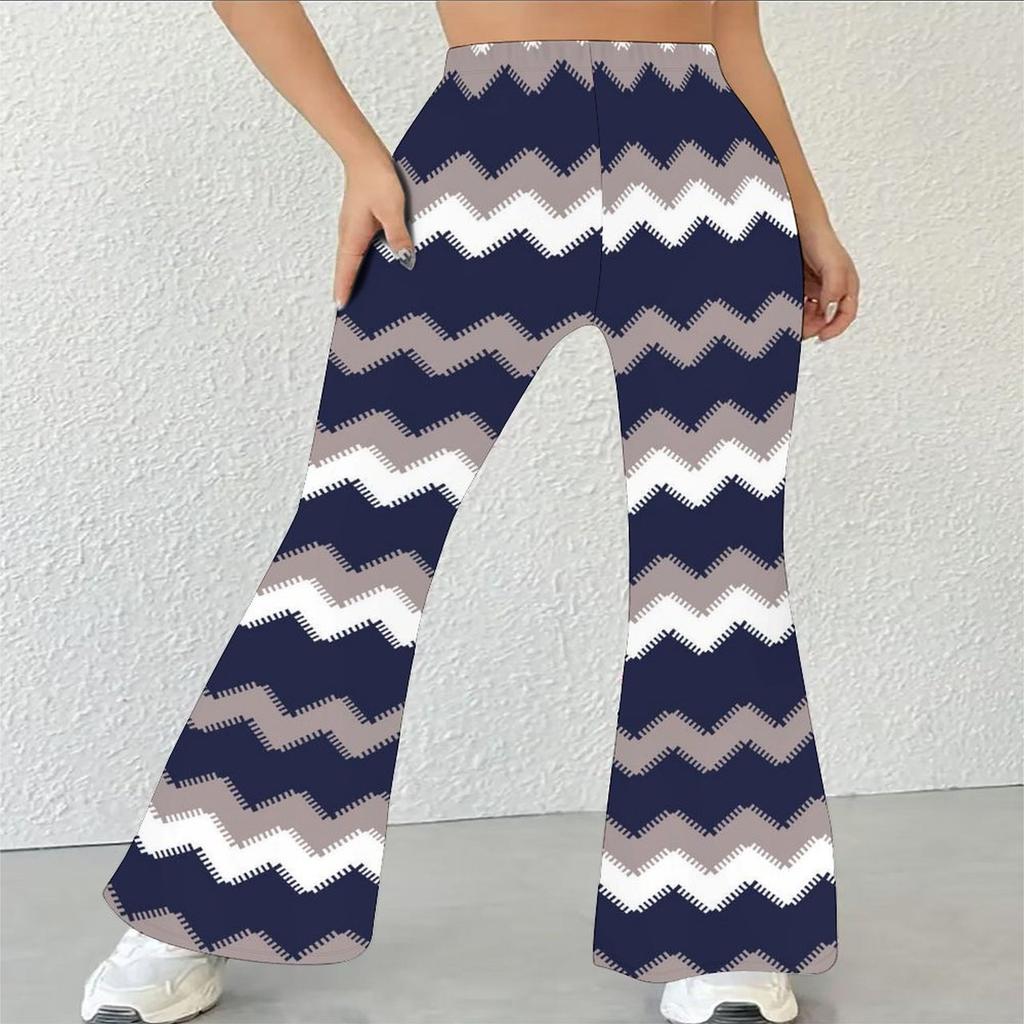 Women's Casual High Waist Flare Pants, Geometric Pattern Print Streetwear Bell Bottom Trousers