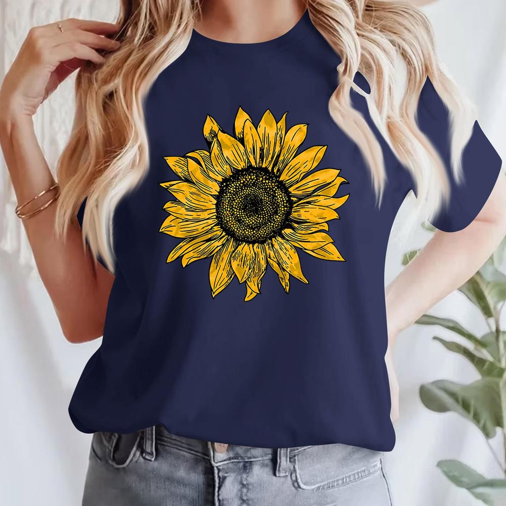 Women's Casual Printed T-Shirt Round Neck Pullover Short Sleeve Top