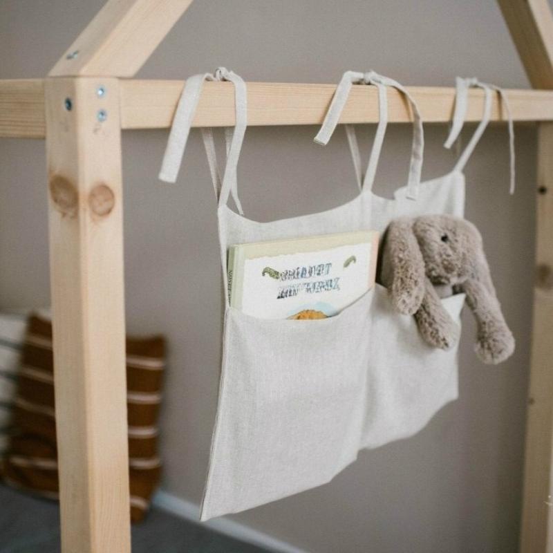 Baby Bedside Hanging Storage Bag Linen 2-Pockets Organizer Bags