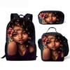 Classic Popular Novelty Cute African girl 3D Print 3pcs/Set pupil School Bags Laptop Daypack Backpack Lunch bag Pencil Case
