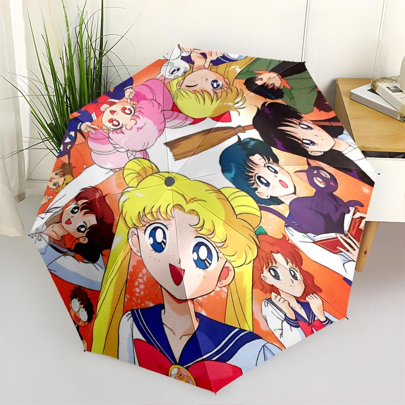 1pc Usagi Tsukino and Her Friends Sailor Moon Fully Automatic Folding Portable Umbrella, 8 Iron Frames, Three-Fold Design, Suitable for All Seaso