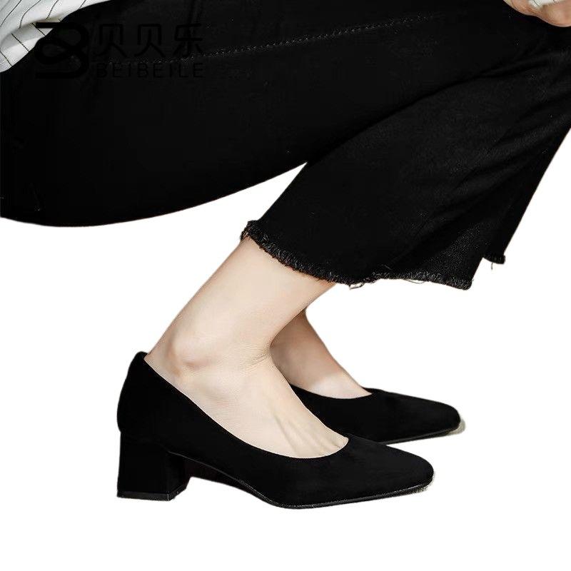 Thick Heel Interview Women's Shoes 2025 New Black Vocational Work Medium Heel Single Shoes Student Civil Servant Formal High Heels