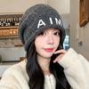 ins letter knitted bag hat women's autumn and winter fashion travel versatile pullover hat big head circumference cold hat