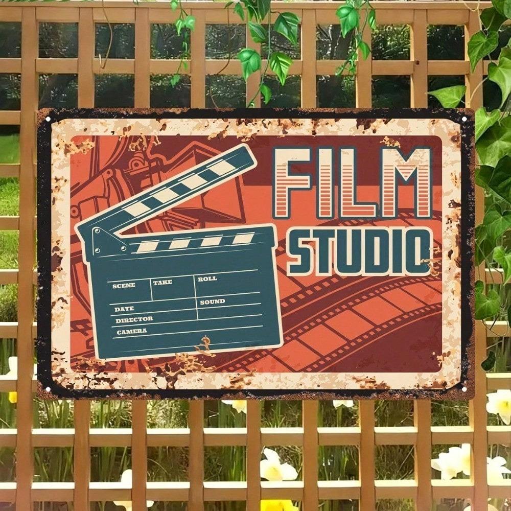 Vintage Movie Studio Metal Sign 8x12 Inch Classic Hollywood Clapperboard Film Reel Wall Decor Rustic Iron Plaque for Bedroom Living Room