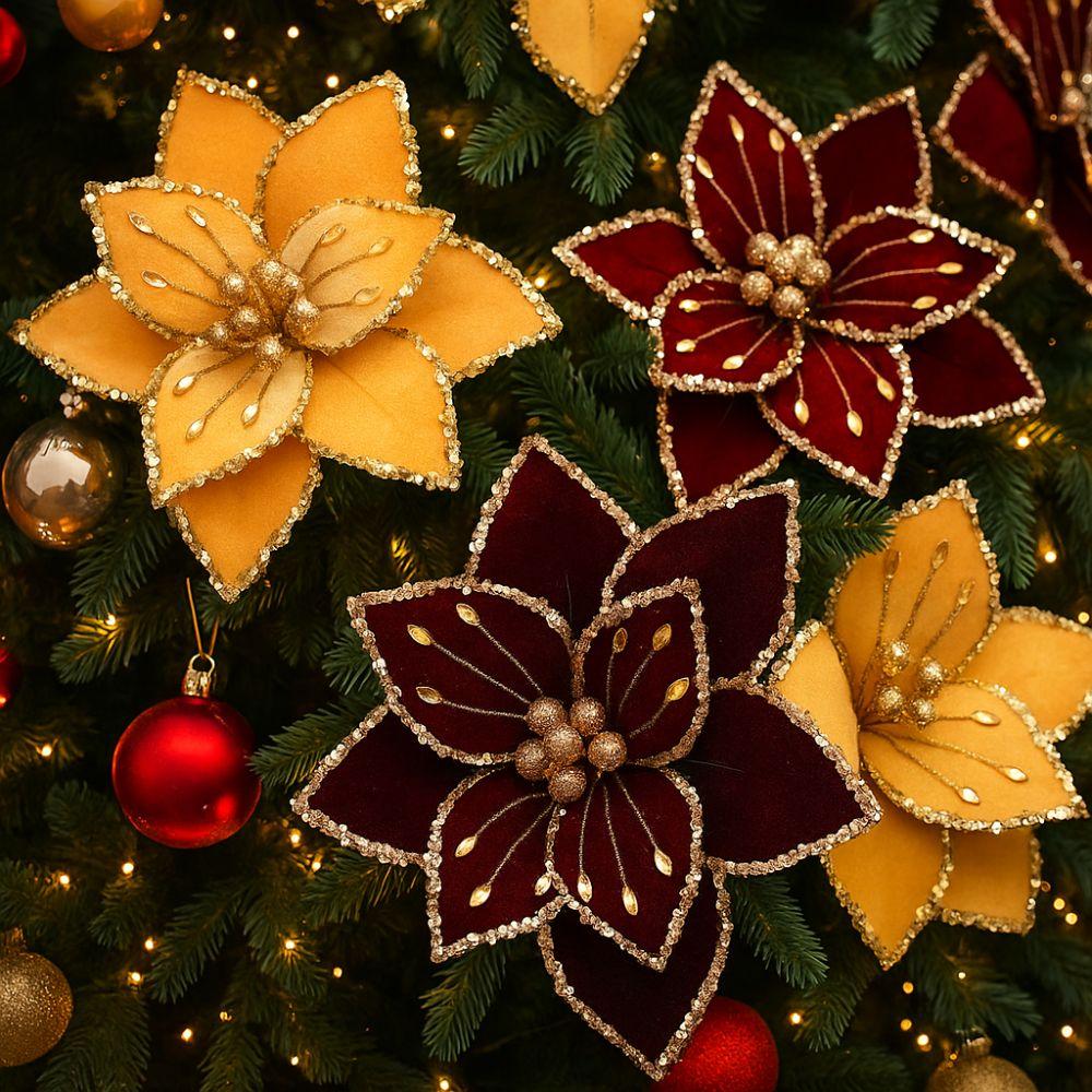 Simulation Artificial Flower 26cm Poinsettia Flower Xmas Tree Pendants  Christmas Celebration