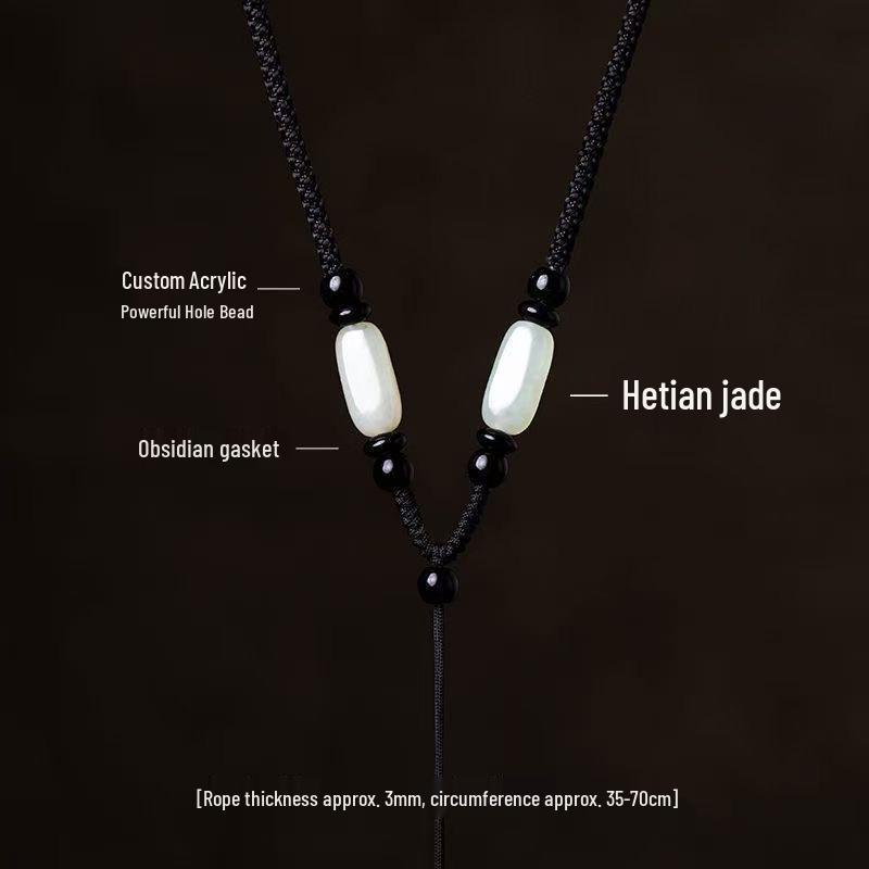 Adjustable Hand-Woven Hetian Jade Pendant Lanyard in Red and Black for Men and Women - Emerald Necklace Rope