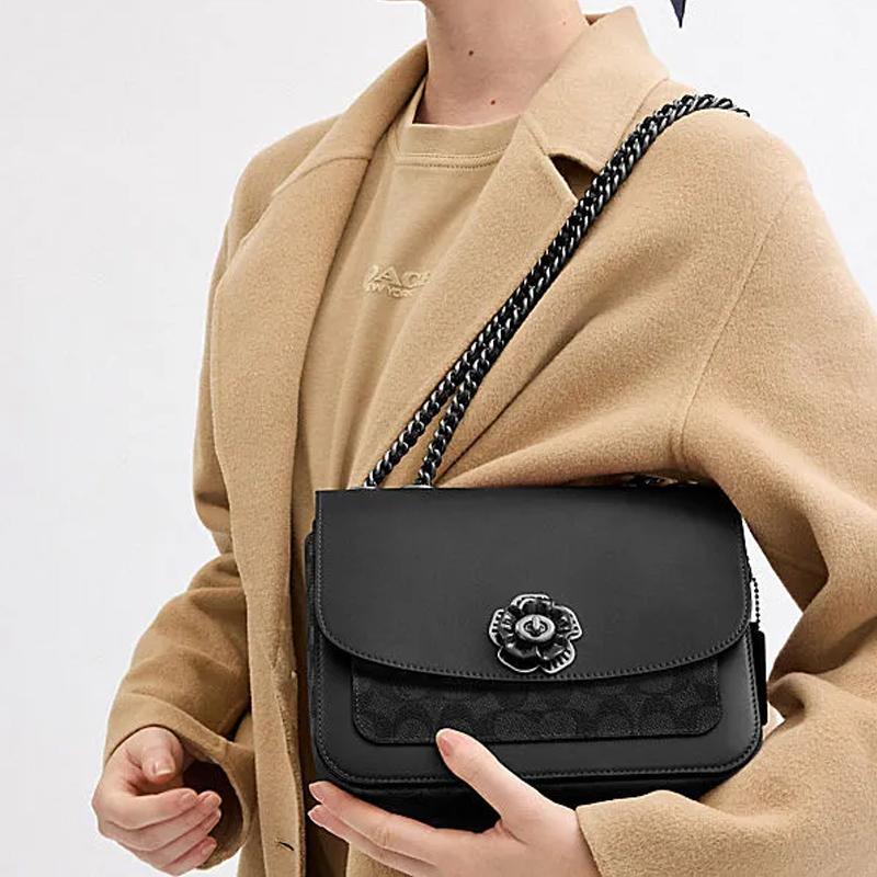 Coach Madison 24 Camellia Logo Turnlock Crossbody Bag Women Crossbody Bag Charcoal-Gray CW454-MWQV8