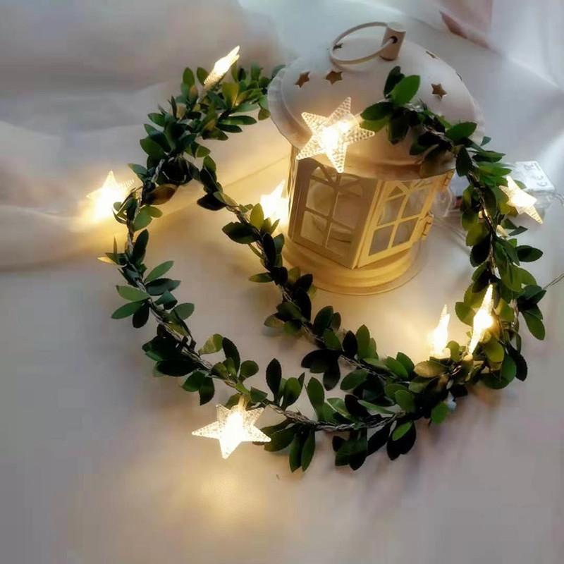

1 шт. Гирлянда из белых роз с зелеными листьями, декоративная лампа для двора, сада, на батарейках, подходит для домашнего декора Pentagram+Leaf Vine 1.5M