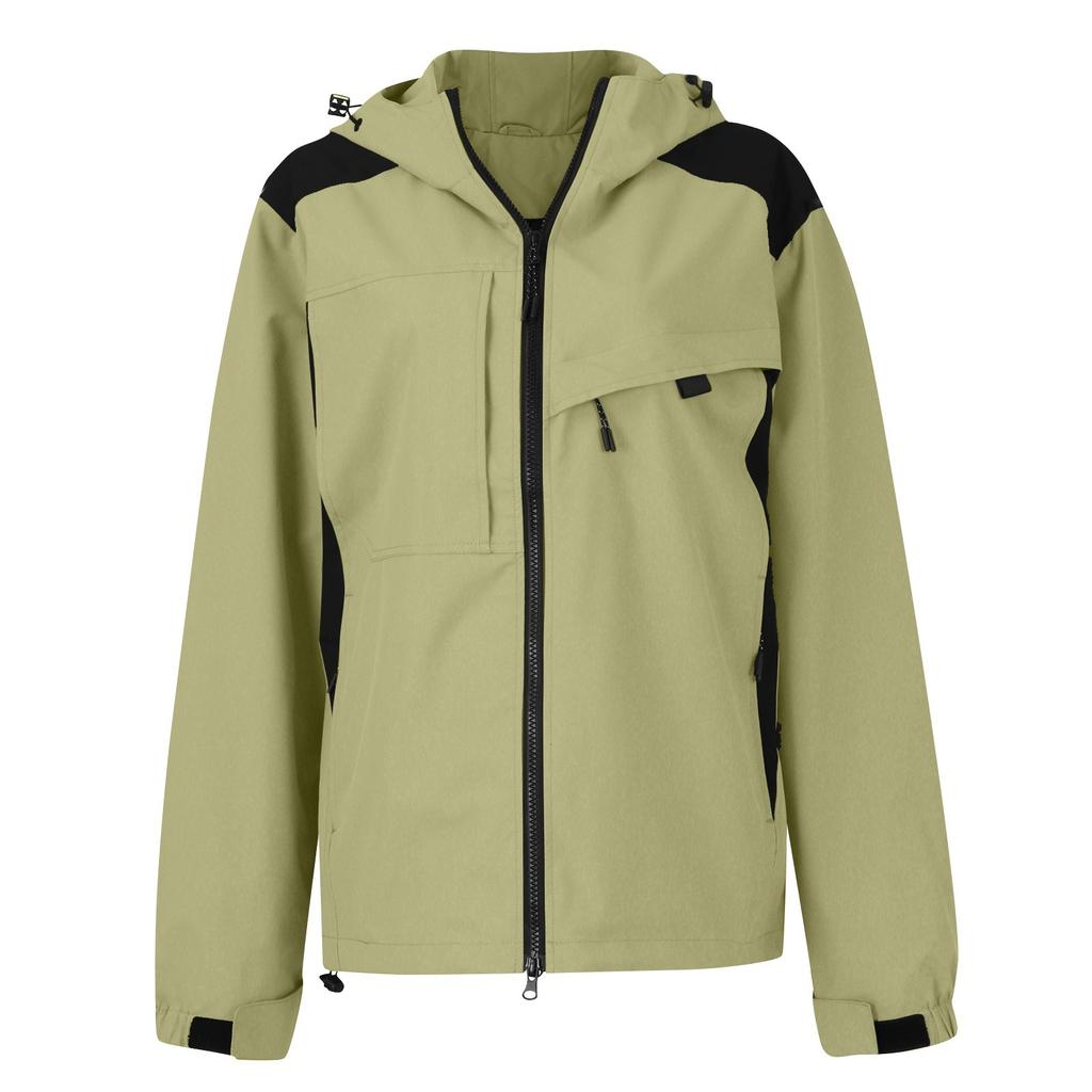 Women's Solid-color Hooded Long-sleeved Windbreaker, Mountaineering Sports Windbreaker, Jacket And Top