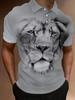 Men'S Short-Sleeved POLO Shirt, Flat Digital Printing Pattern - Textureless Blue-Eyed White Lion Majestic Portrait Painting, Fashionable And Easy