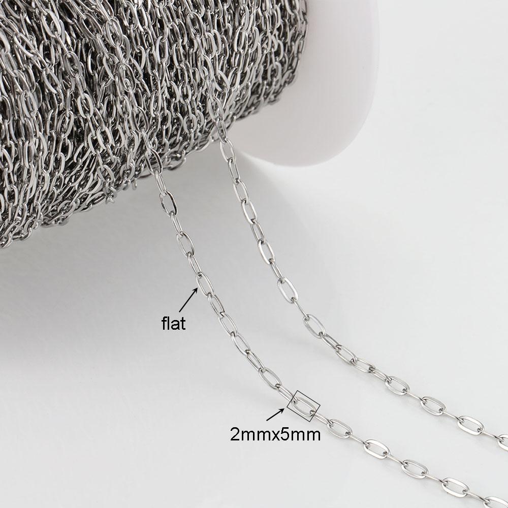 2Meters/lot Stainless Steel Long Frame Chains DIY Necklace Bracelet Accessories Chain Flat Round Links Chain for Jewelry Making