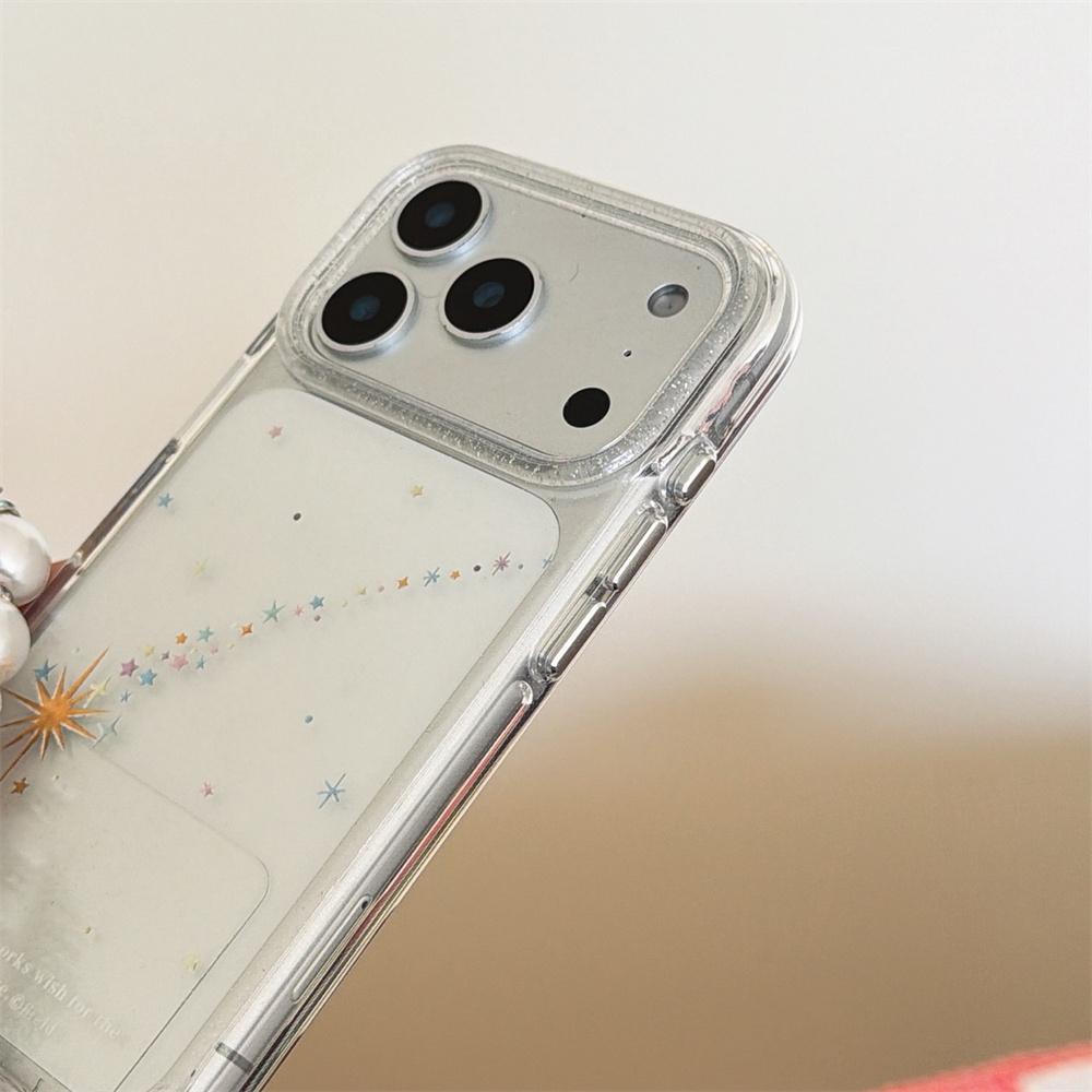 Fashion Glitter Star Clean Phone Case with Pearl Chain for iPhone 17 Pro 15 Pro 13 14 16 Pro Max 17 Cover Silicone Funda Cases