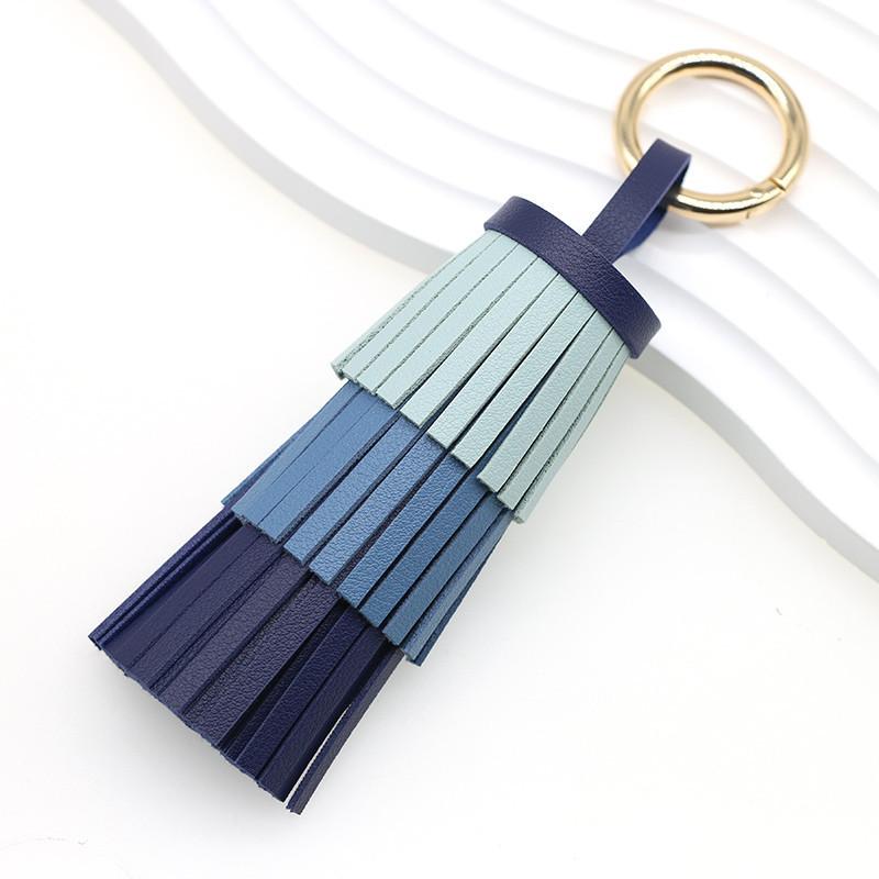 Handmade Bohemian Leather Tassel Keychain Colorful Decor Pendant for Beach Bag Key Summer Holiday Gift for Kids