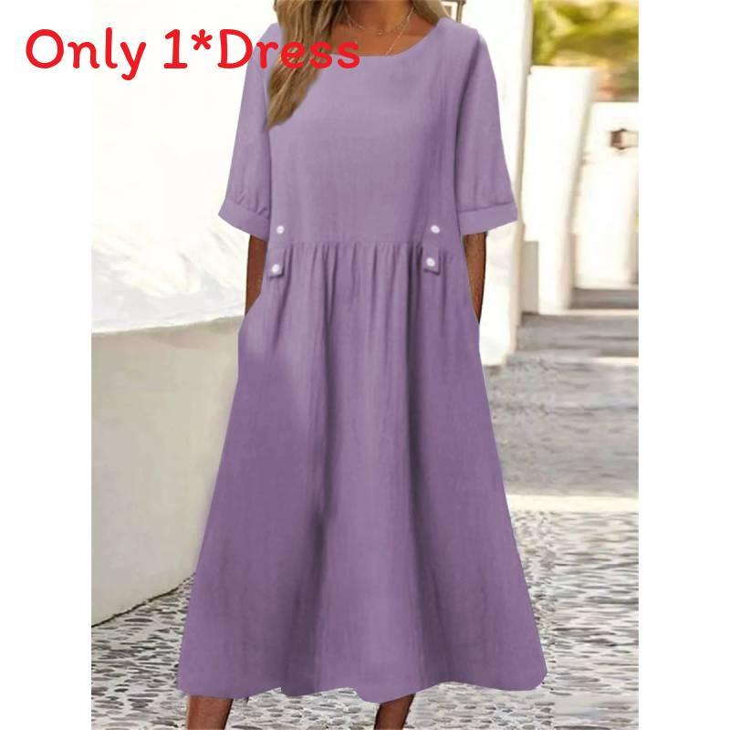 Baumwoll-Leinen A-Linien-Kleid mit Rüschen-Details für den sommerlichen Freizeitlook
