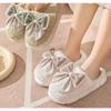 Winter Warm Fur Slippers for Women Cute Bow House Soft Shoes Comfort Flat Heel Home Indoor Bedroom Plush Slippers
