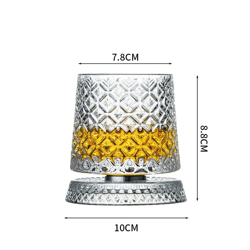 Whiskey Glasses Rotatable Tumbler Crystal Glass Cups Drinking Glasses with Creative Coasters for Scotch,Bourbon,Cocktails