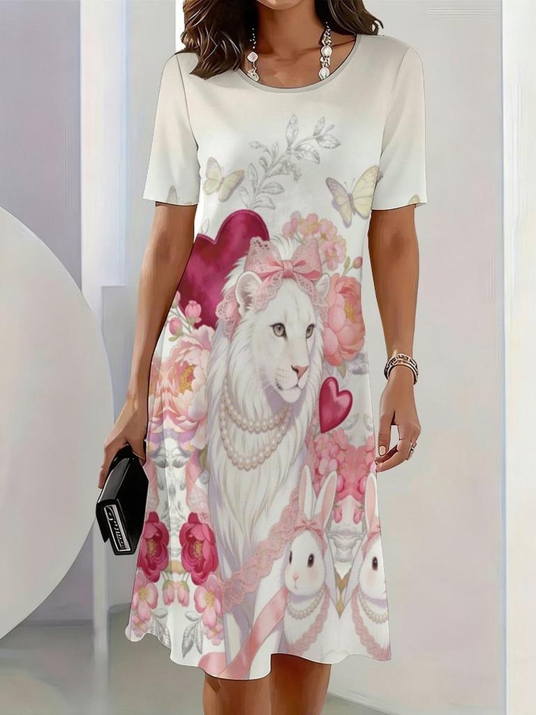 New Summer Mid-length Dress 3D Printed Design Casual for Outings and Parties