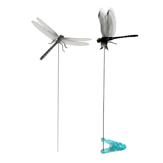 Fake Dragonfly Decoration with Clip Rod Portable Outdoor Camping Gnats Fly Repellent Simulated 3D Dragonfly Model Ornament Kids Educational Toy