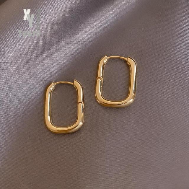 Latest Classic Copper Alloy Metal Smooth Metallic Hoop Earrings Woman Chic Fashionable Korean Jewelry Temperament Girl 'S Everyday Wear