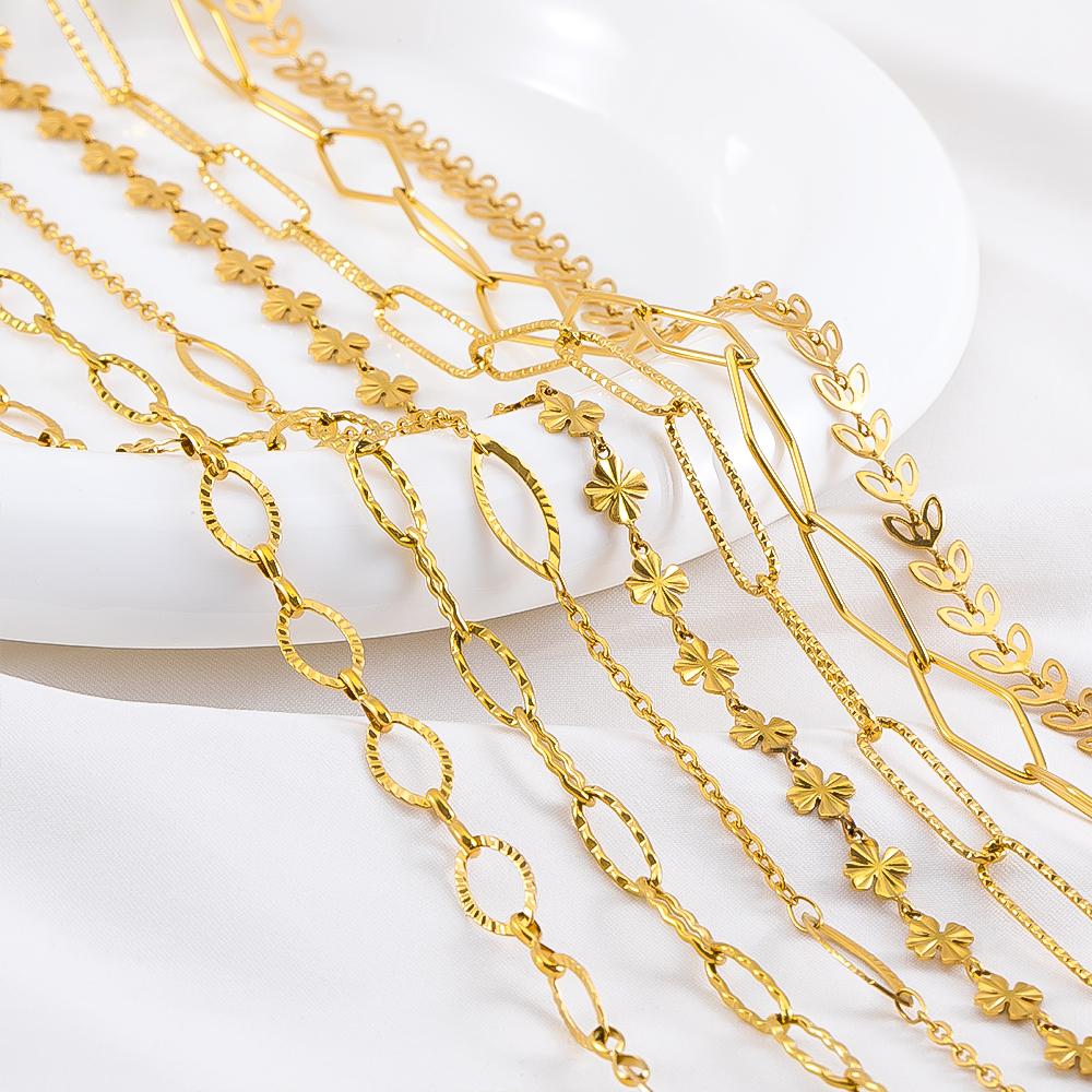 1Meter Stainless Steel Geometric Cutouts Oval Flower Trend Link Chain DIY Chain for Women Party Necklace Jewelry Making Supplies