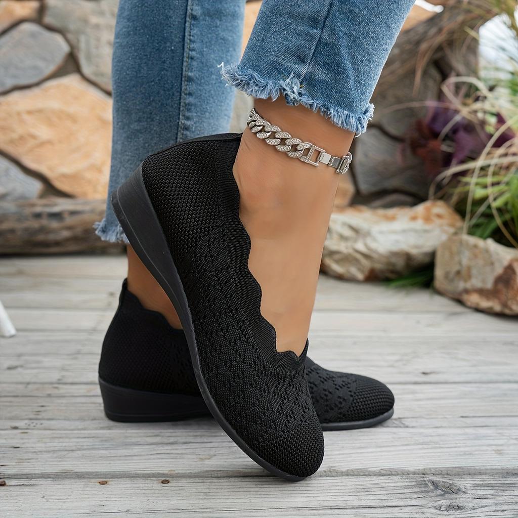 Women's Comfortable Casual Flat Shoes, Round Toe Slip-On Knit Women's Shoes, Women Shoes