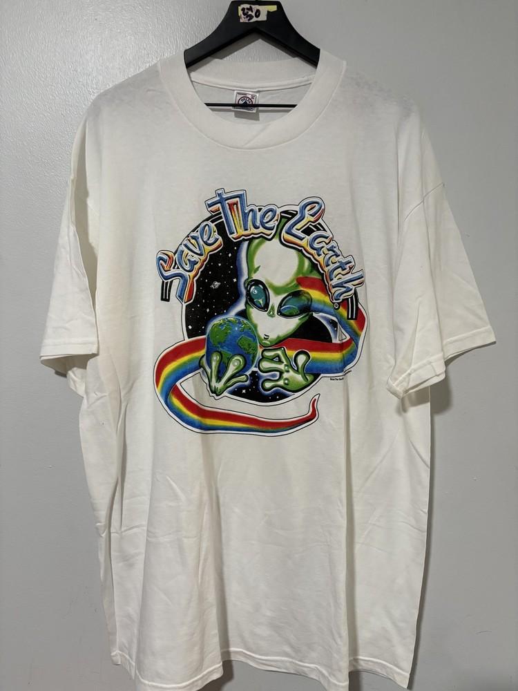 Vintage Save The Earth Shirt Mens XL Alien Rainbow Graphic Not Fade Away 90s Unisex T-Shirt XL